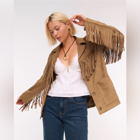 Abercrombie Vegan Suede Fringe Jacket Western Boho Size Small NWT - Picture 5 of 5